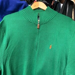 Green Half-Zip Sweater Polo Ralph Lauren orange logo NEW